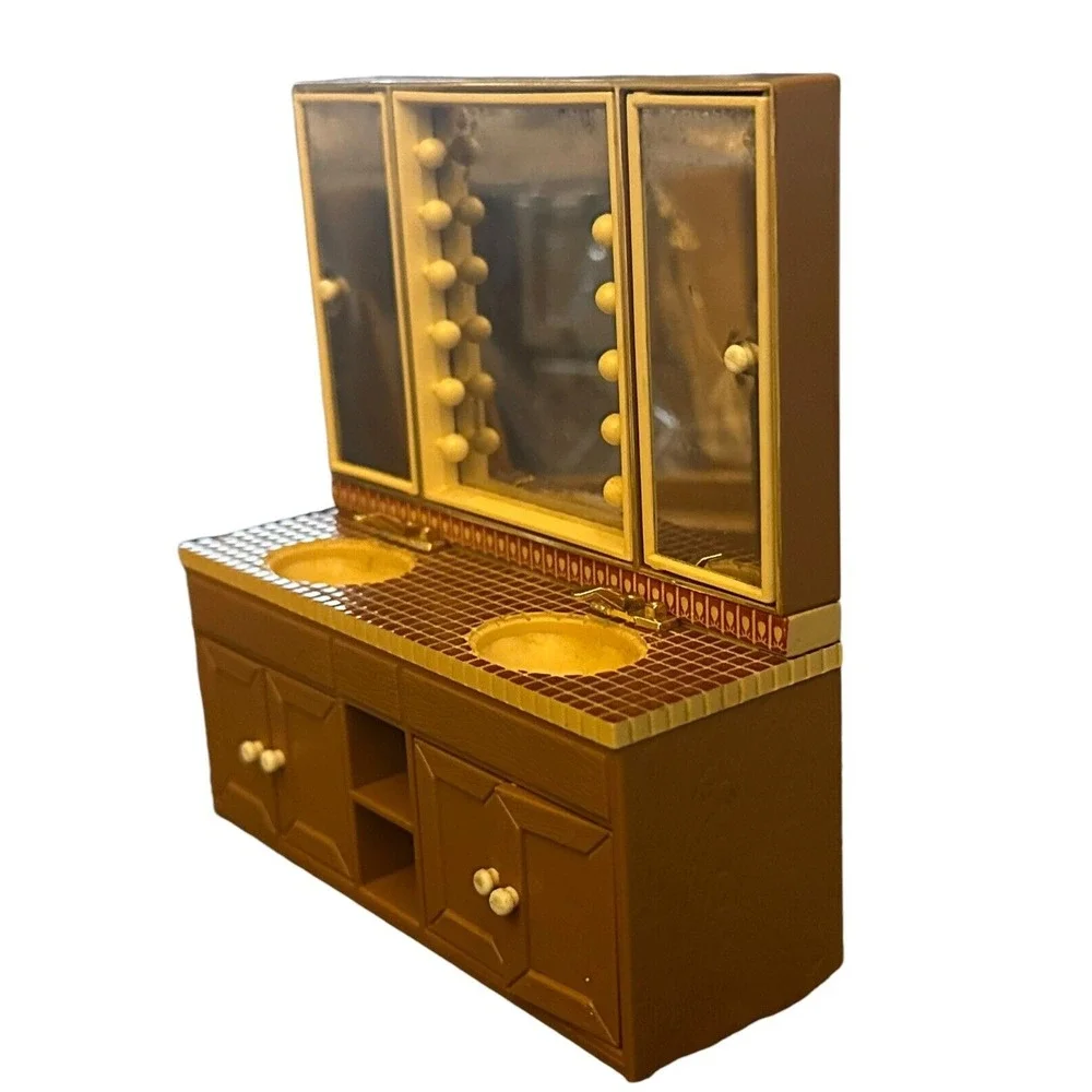 Vintage Tomy Dollhouse Furniture Bathroom‎ Sinks Vanity Mirror Retro Japan